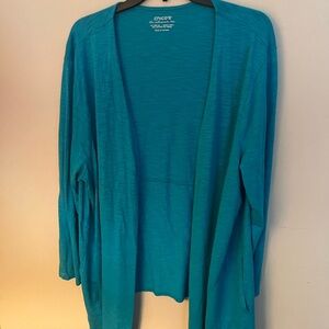Chicos Size 4- two piece cotton set-cardigan has side pickets